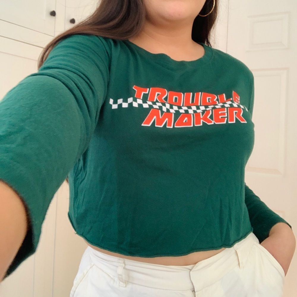Forever 21 Green Trouble Maker Crop Top Size Large